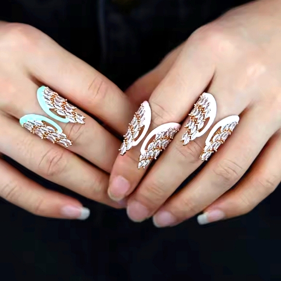 18k Gold Plated Enamel Zircon Crystal Waterfall Wing Ring - Picture 1 of 7